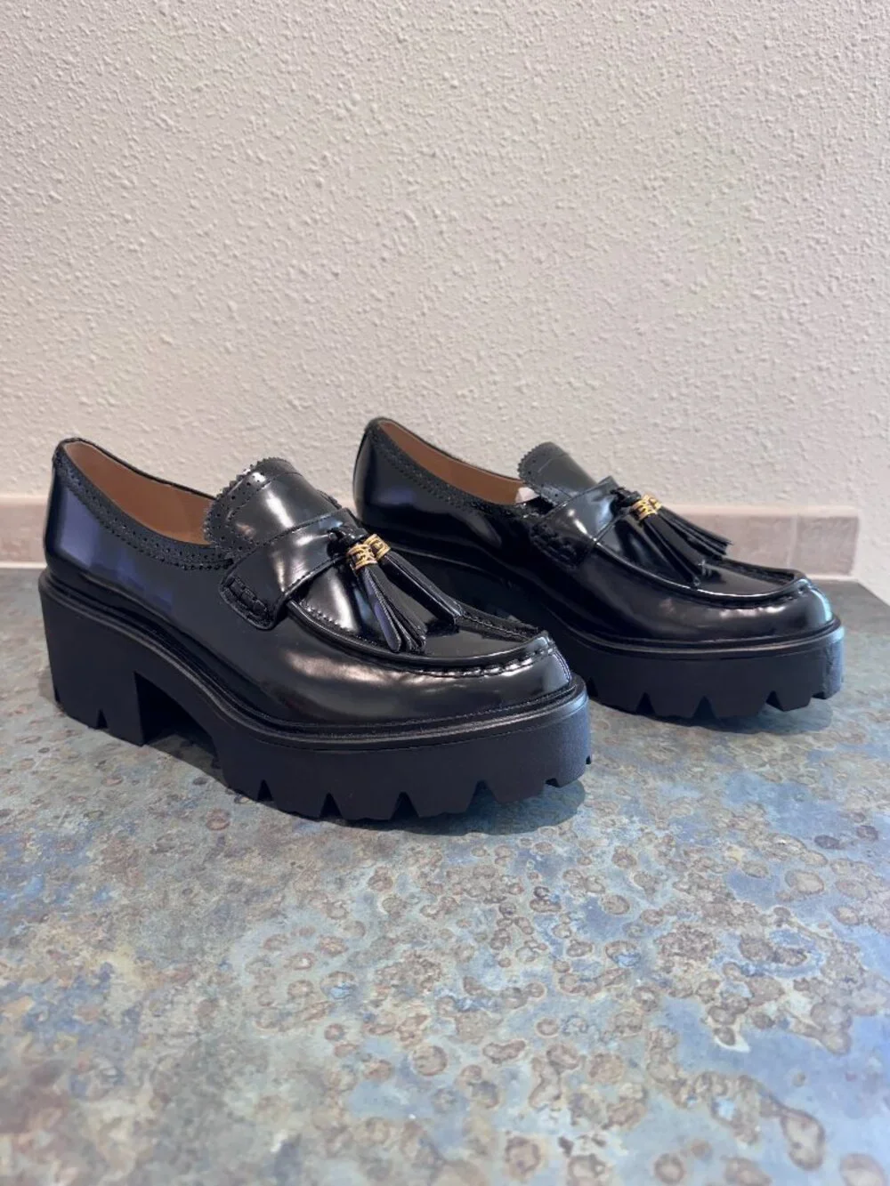 Sam Edelman Meela Black Patent Platform Tassel Loafers - 10